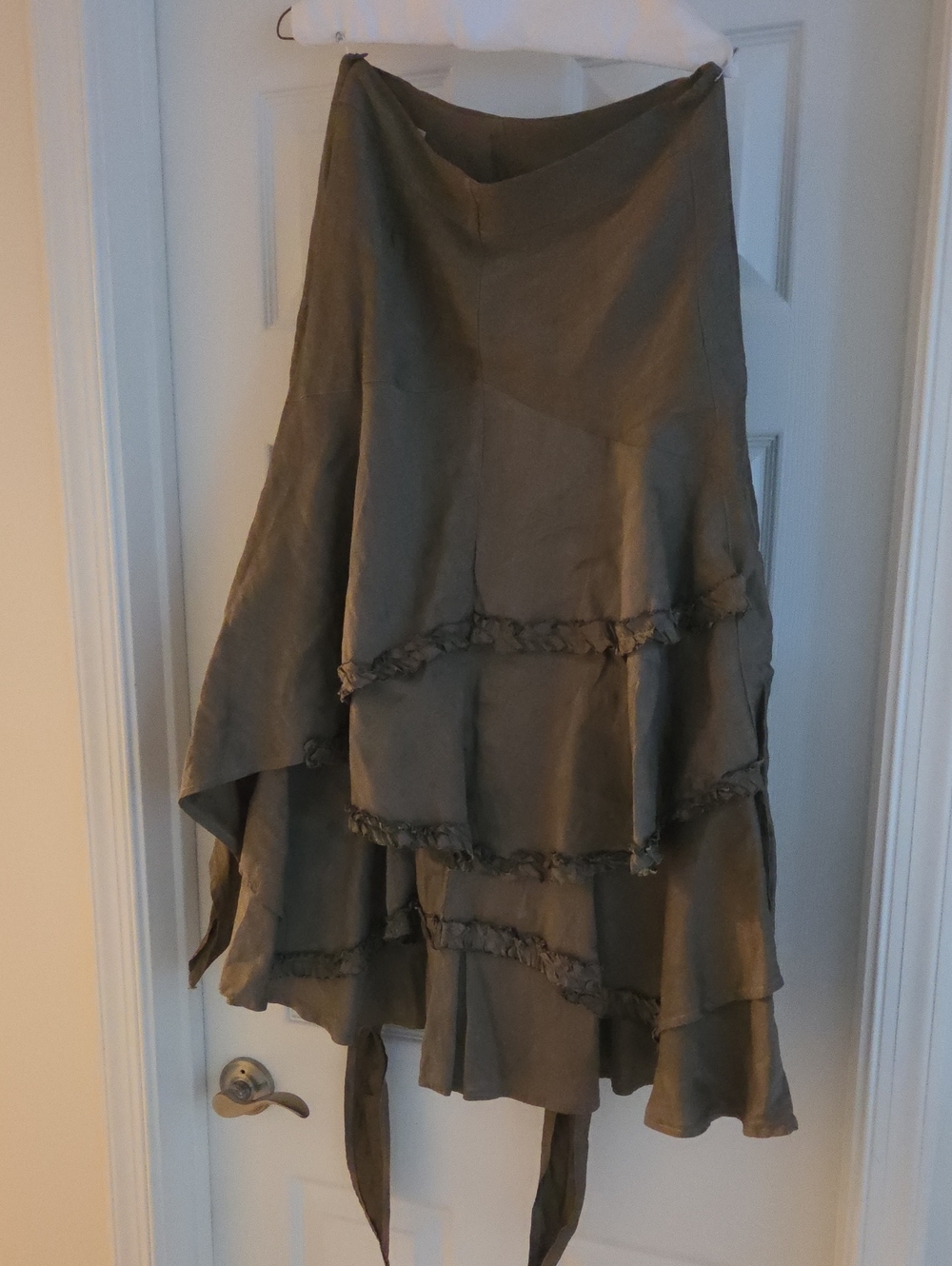 Tiered A-Line Midi Skirt in Olive Taupe